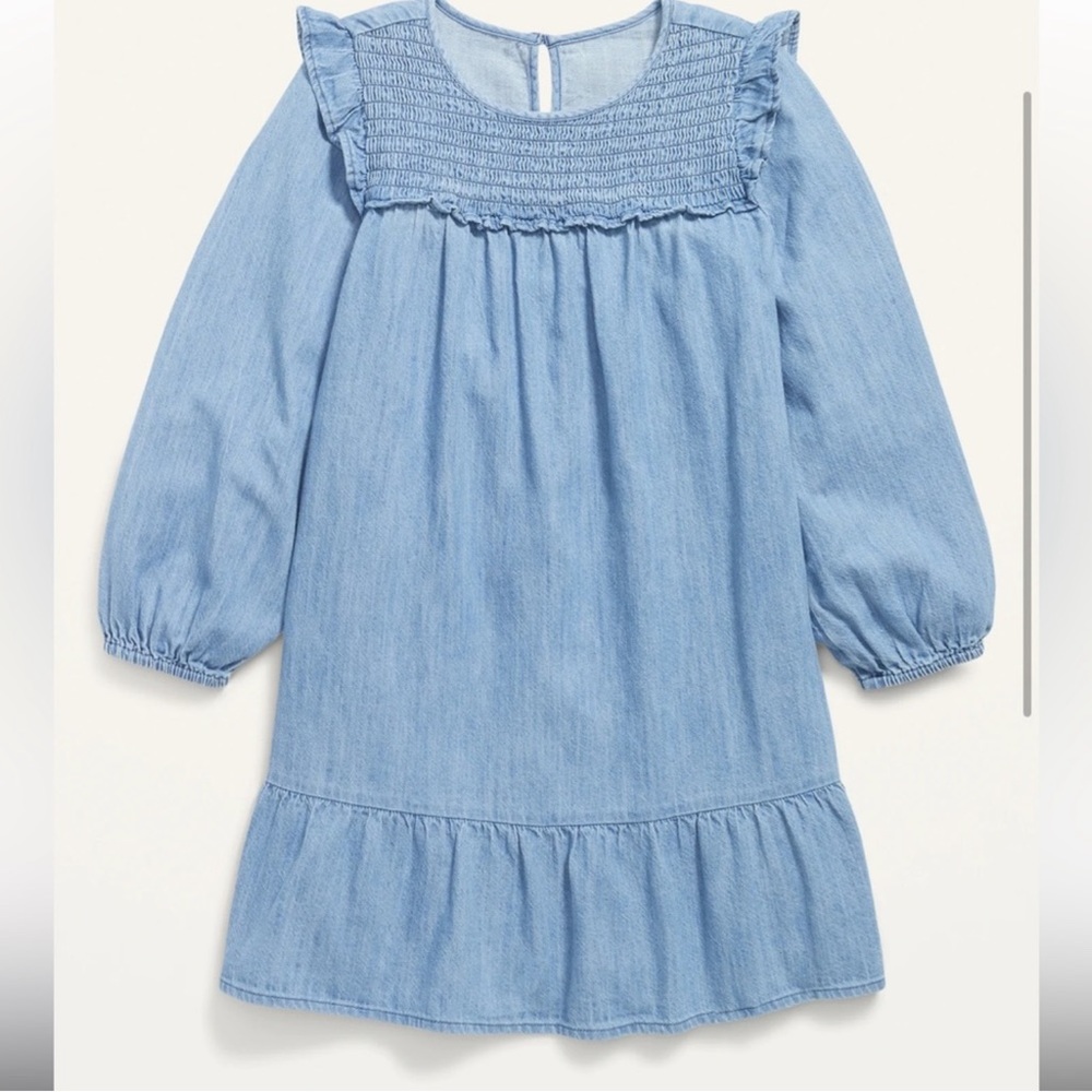 OLD NAVY Long-Sleeve Ruffle Chambray Dress for Girls- L